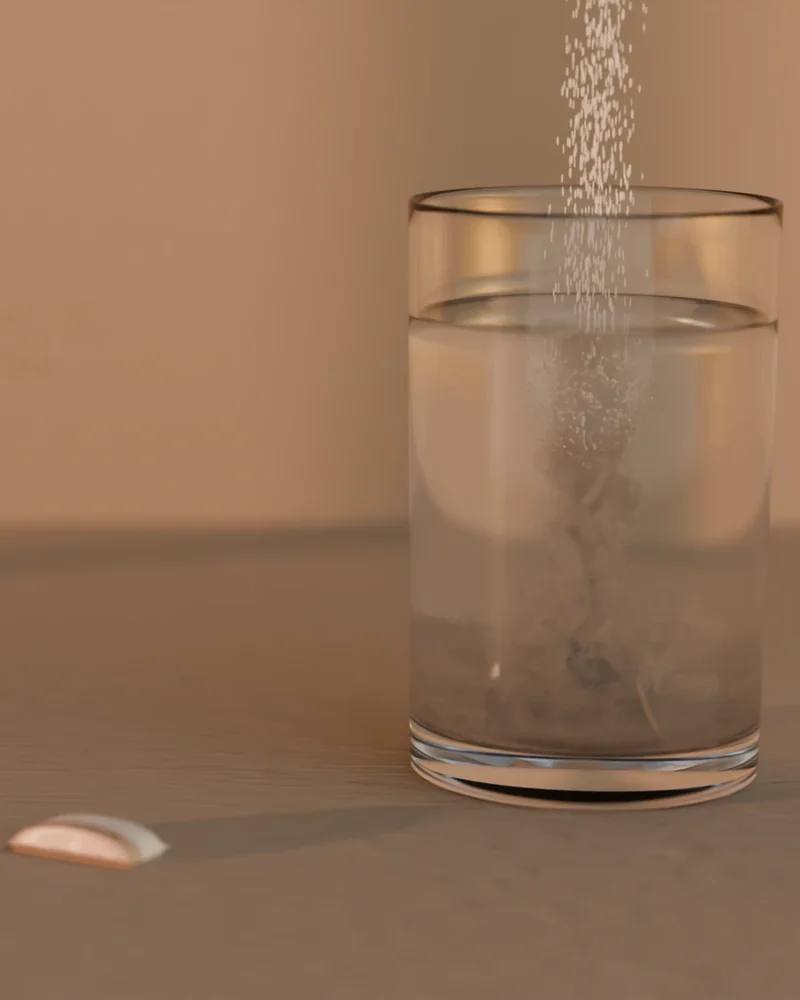 A stick of A.M. pours into a glass of cool water.