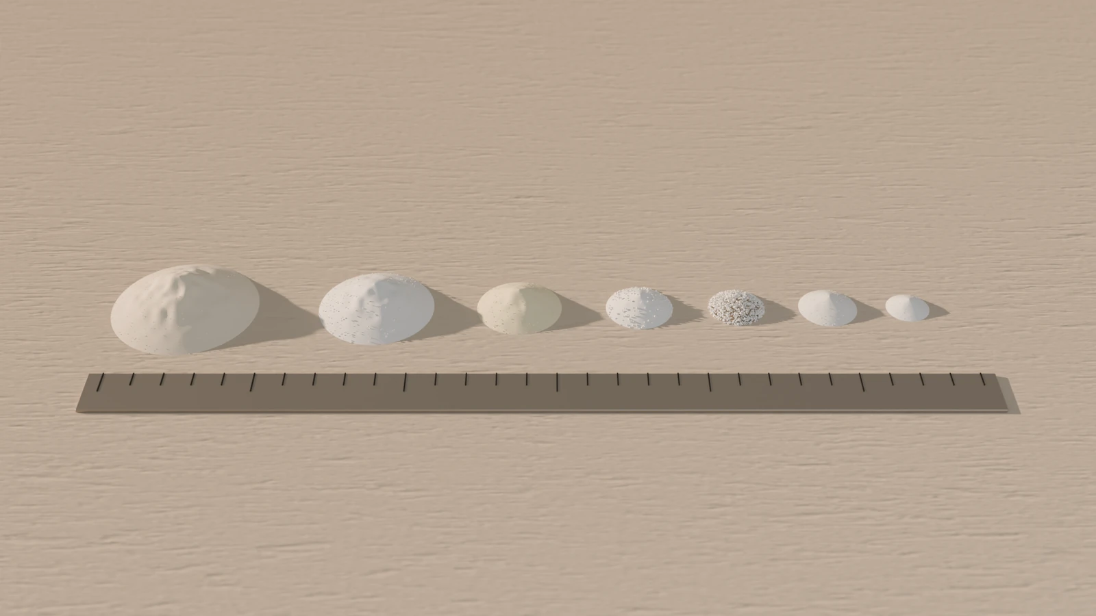 One stick of A.M. laid out on pale stone beside a centimetre rule, from left: fibre, creatine, the taste blend, potassium citrate, salt, magnesium citrate and caffeine.
